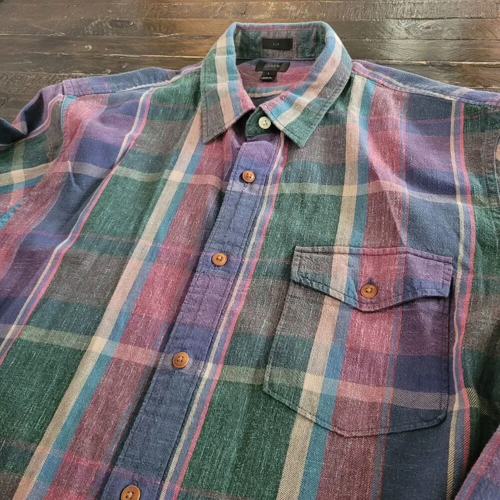 J.Crew Men's Slim Fit Plaid Button-Up Shirt Size Large Casual Preppy